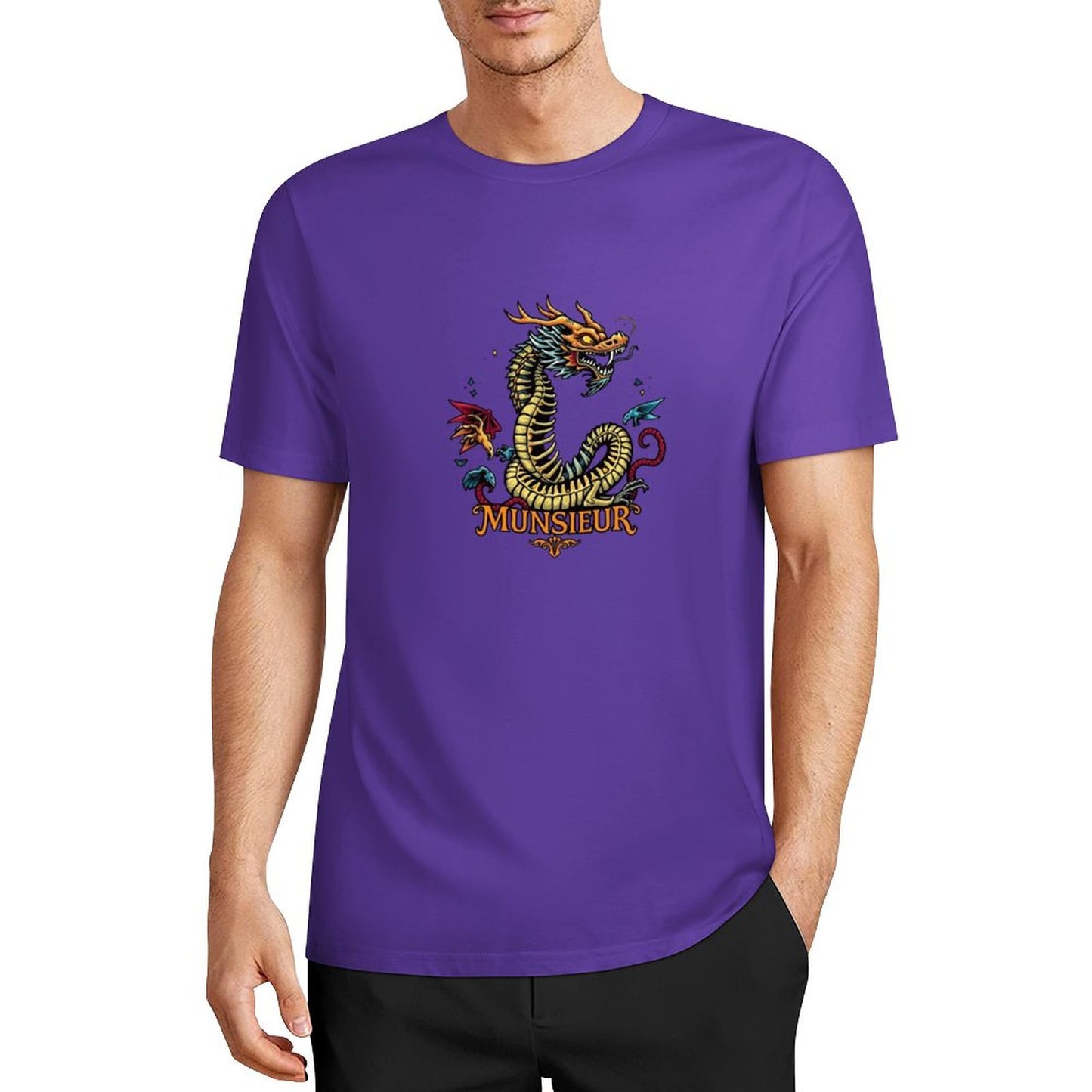Munsieur Brand Graphic Tee Cotton Men's breathable Dragon Design