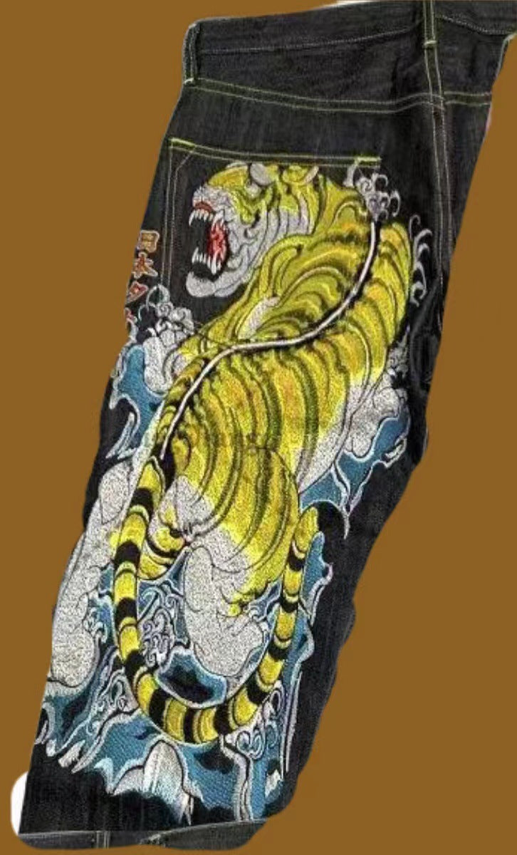 Men's Designer Printed Men's Pants Loose Straight Wide-leg