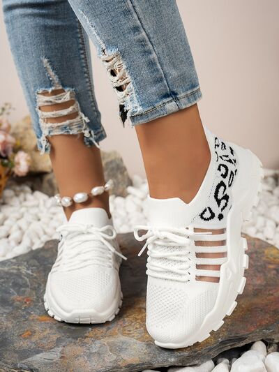 Cutout Leopard Lace Up Mesh Athletic - Munsieur