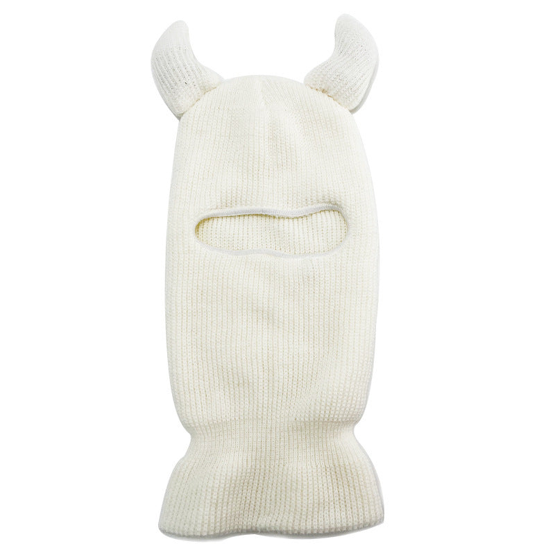 Halloween Wool Hat Mask Horn Single Hole