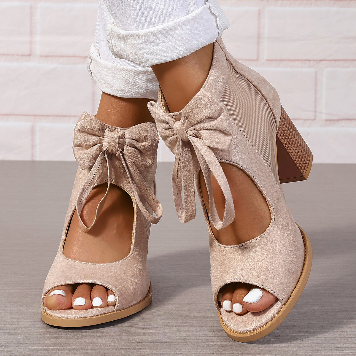 Large Size Thick Heel High Heels Women's Bow