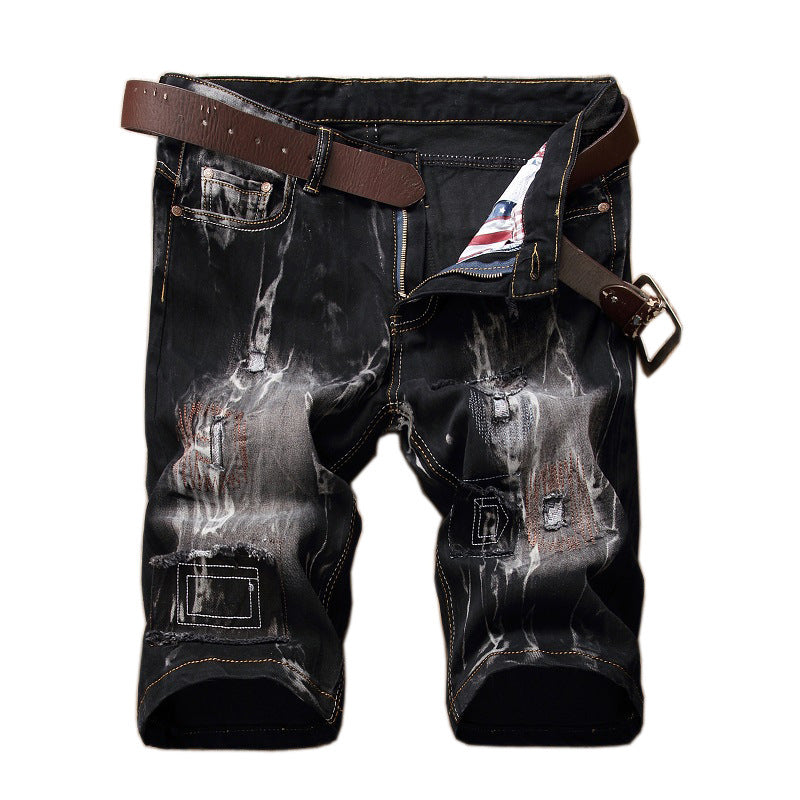 Fashion Men's Retro Stretch Ripped Denim Shorts