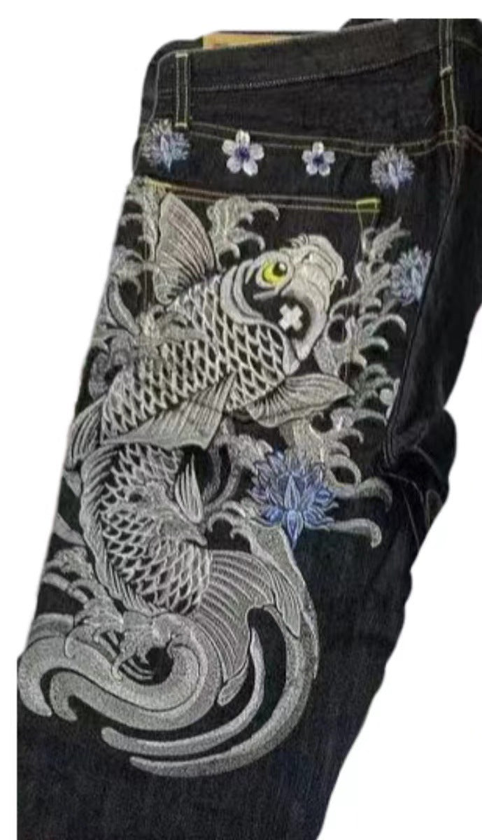 Men's Designer Printed Men's Pants Loose Straight Wide-leg