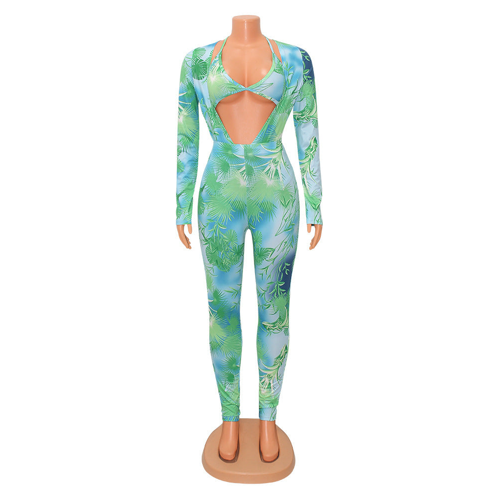 Women's Printed Jumpsuit Long Sleeve