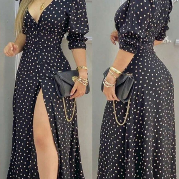 Women's Half-sleeve Polka Dot Print Dress