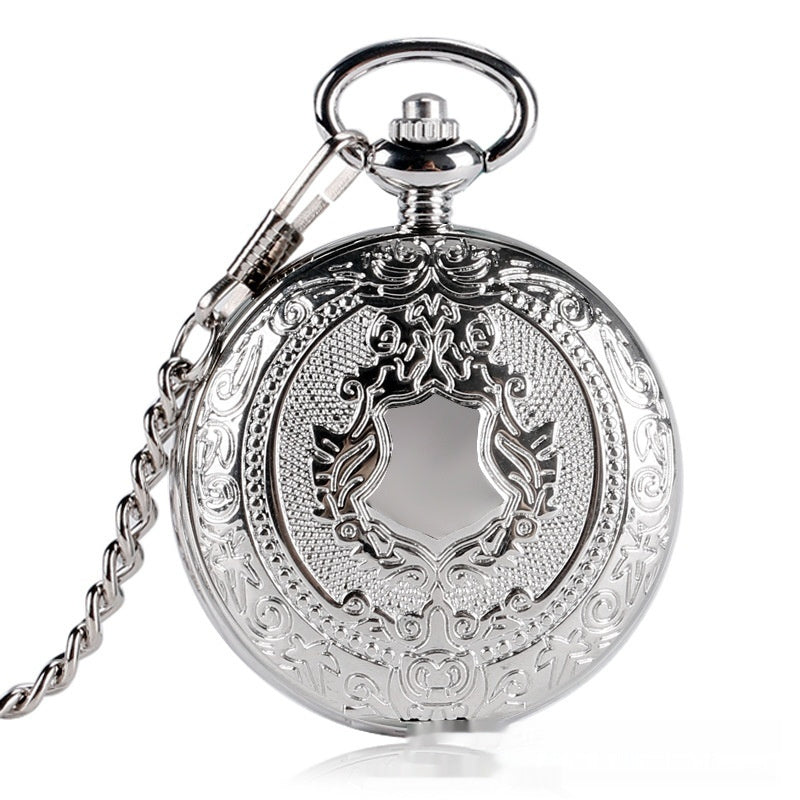 Gold Double-sided Carved Shield Manual Manipulator Pocket Watch