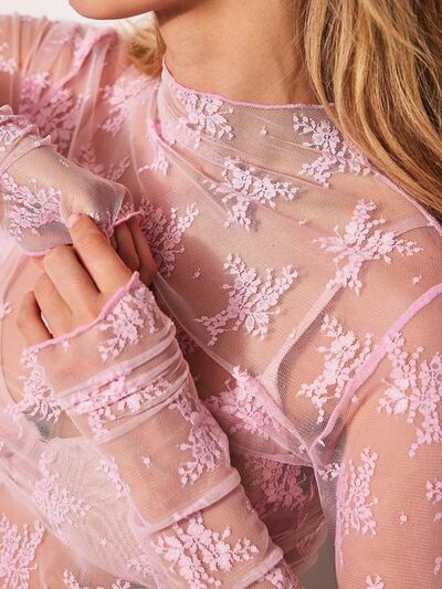 Lace Mock Neck Long Sleeve Blouse - Munsieur