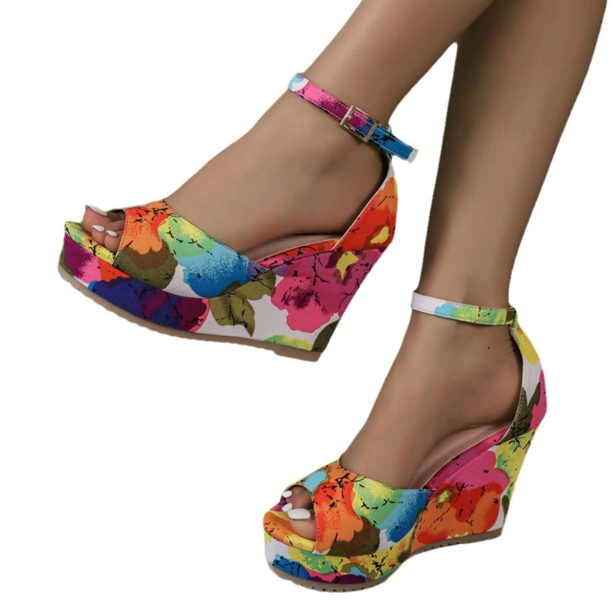 Women's Wedges Platform Peep-toe Waterproof Platform Casual All-match Multicolor