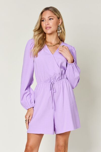 Double Take Full Size Drawstring Long Sleeve Romper - Munsieur