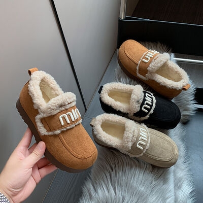 Faux Fur Suede Round Toe Slip-Ons - Munsieur