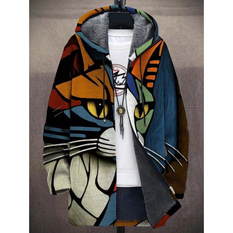 Men's Coat Winter Print Plush Lining Thick Windbreaker Long Sleeve Zipper - Munsieur