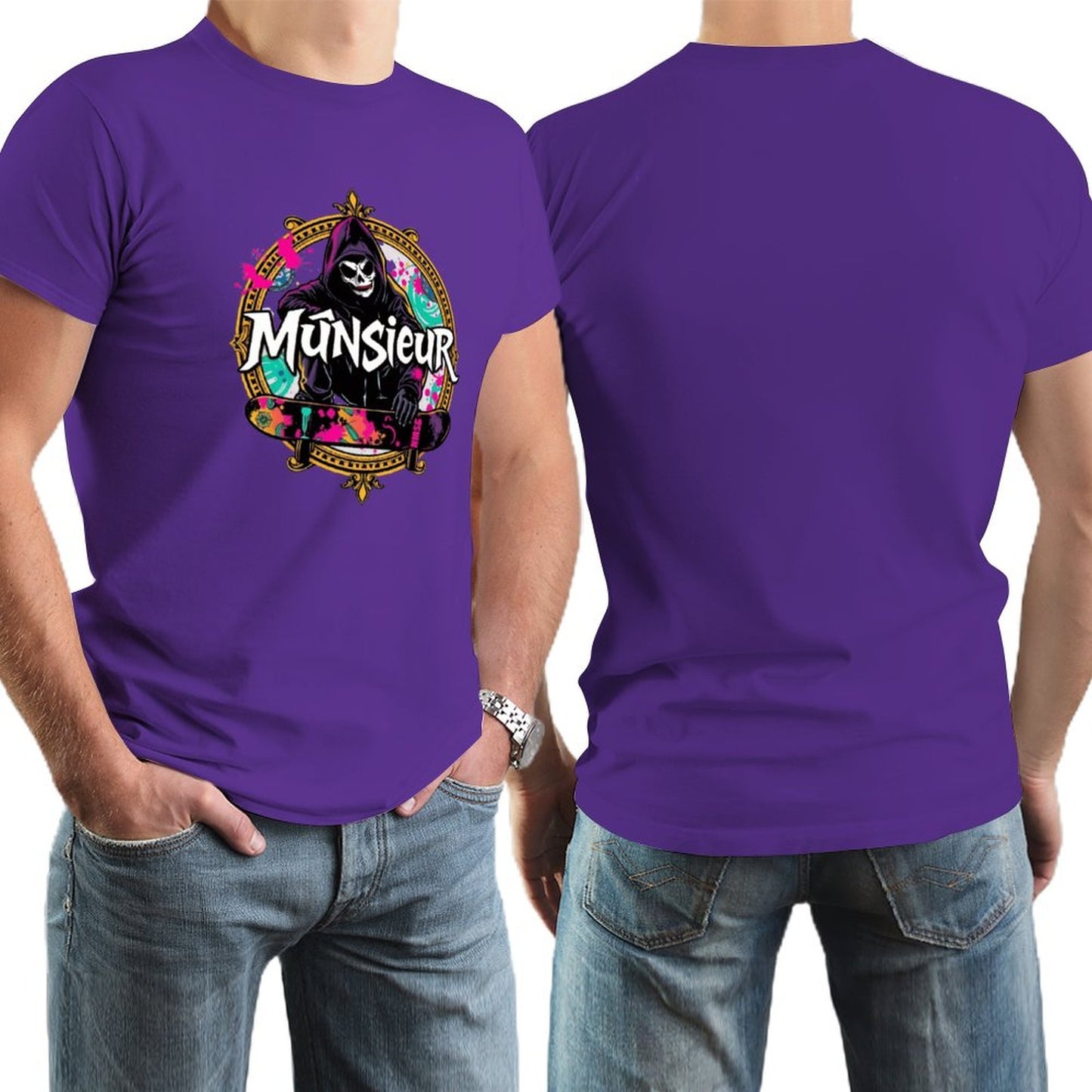Munsieur New Skool Tee for Men – Skull Skateboard Graphic Tee