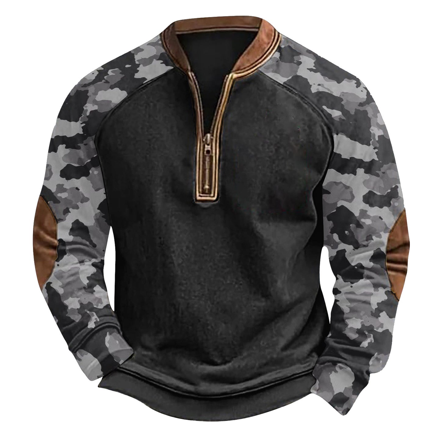 Printed Half Zipper Camouflage Men's Hoodie
