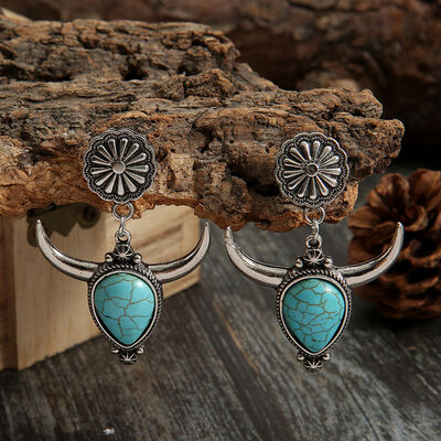 Turquoise Alloy Cow Head Earrings - Munsieur
