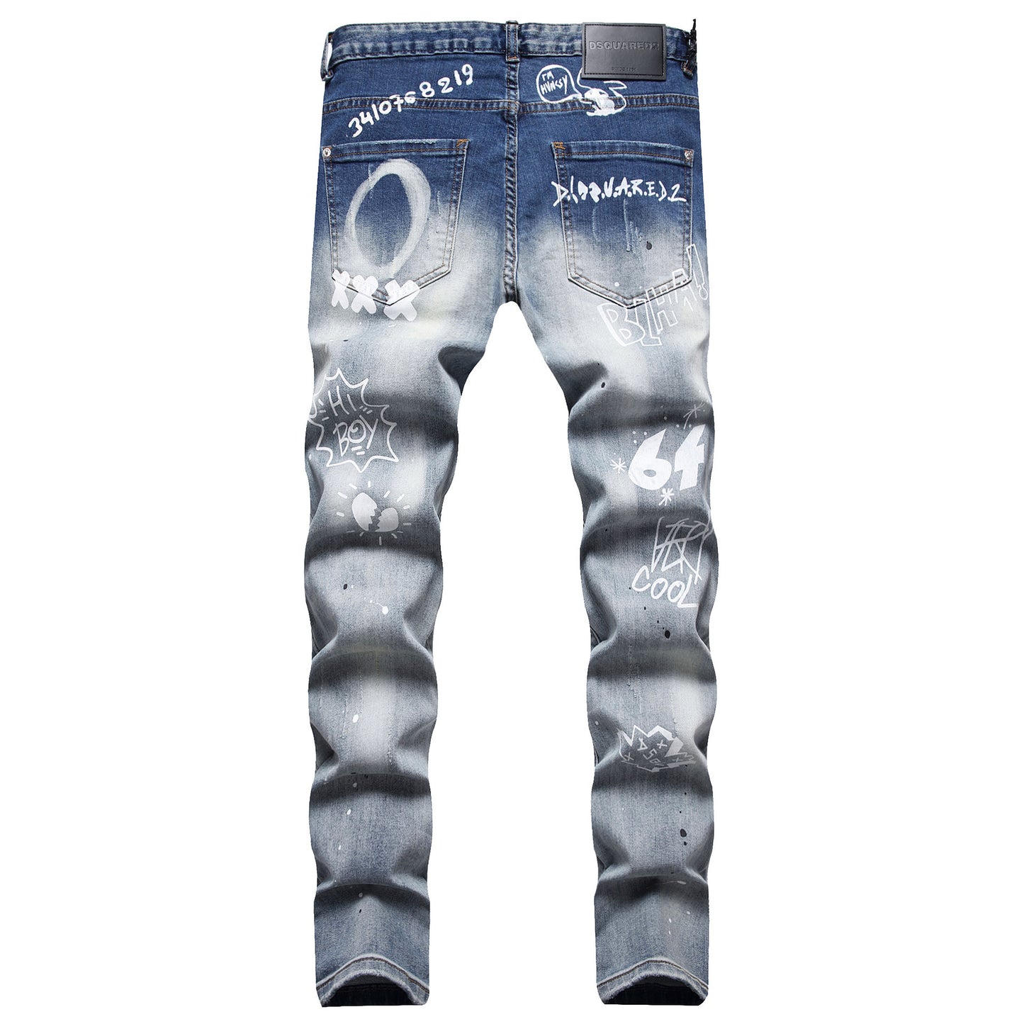 Men's Patchwork Random Line Embroidery Hole Patched Straight-leg Pants