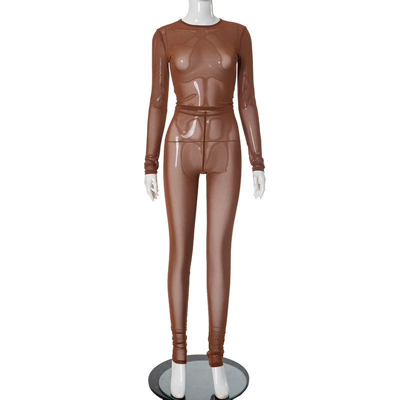 Long Sleeve Top Mesh See-through Bodysuit - Munsieur