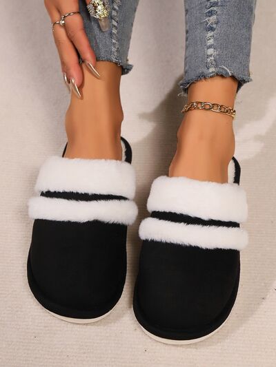 Contrast Faux Fur Round Toe Slippers - Munsieur
