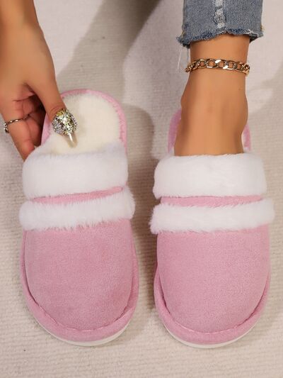Contrast Faux Fur Round Toe Slippers - Munsieur