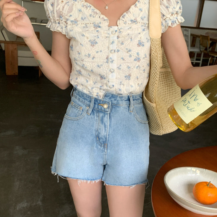 Retro Denim Bottoms Summer High Waist A- Line Design