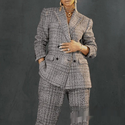 Women's Plaid Jacket Suit Loose Trousers Two-piece Suit