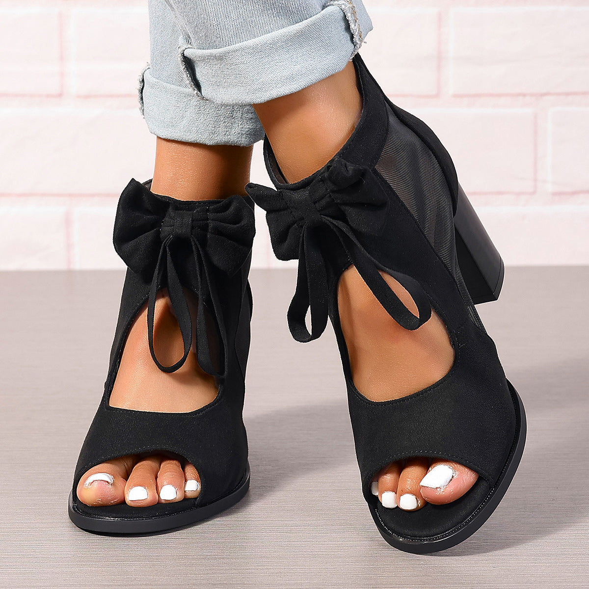 Large Size Thick Heel High Heels Women's Bow