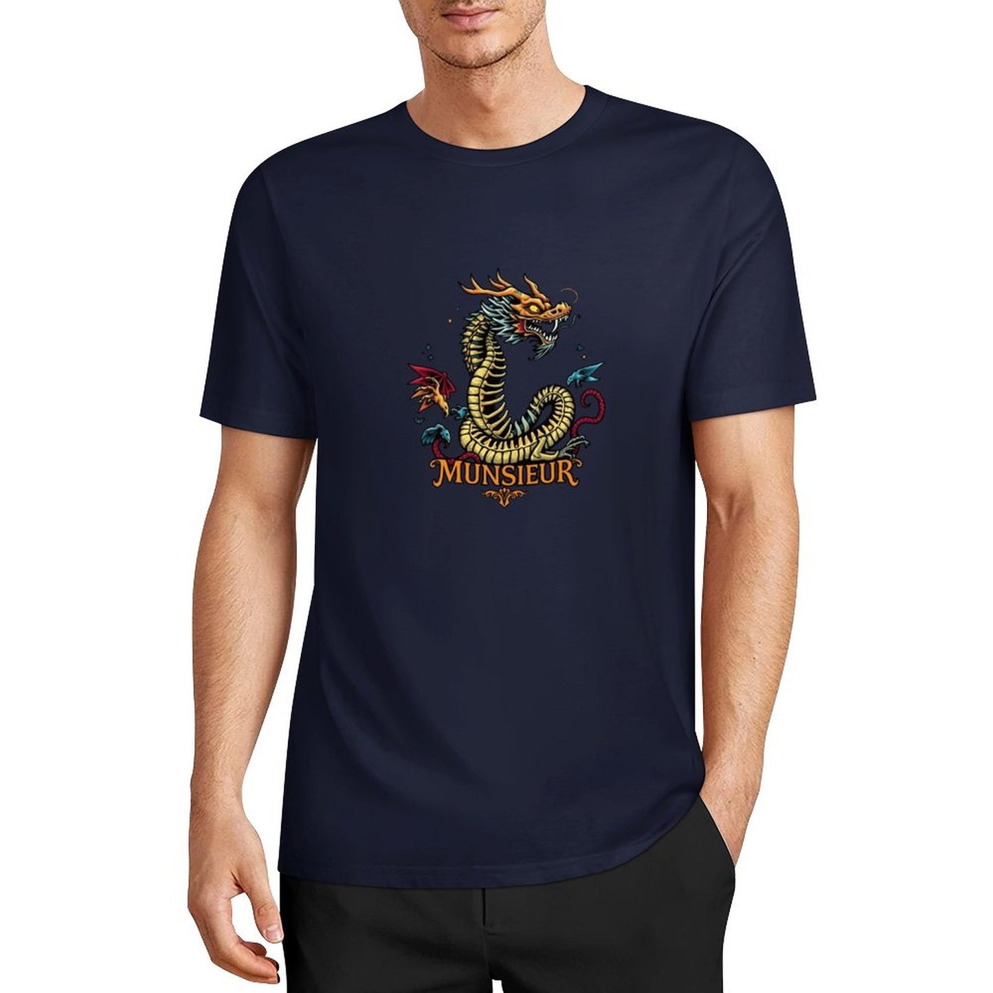Munsieur Brand Graphic Tee Cotton Men's breathable Dragon Design