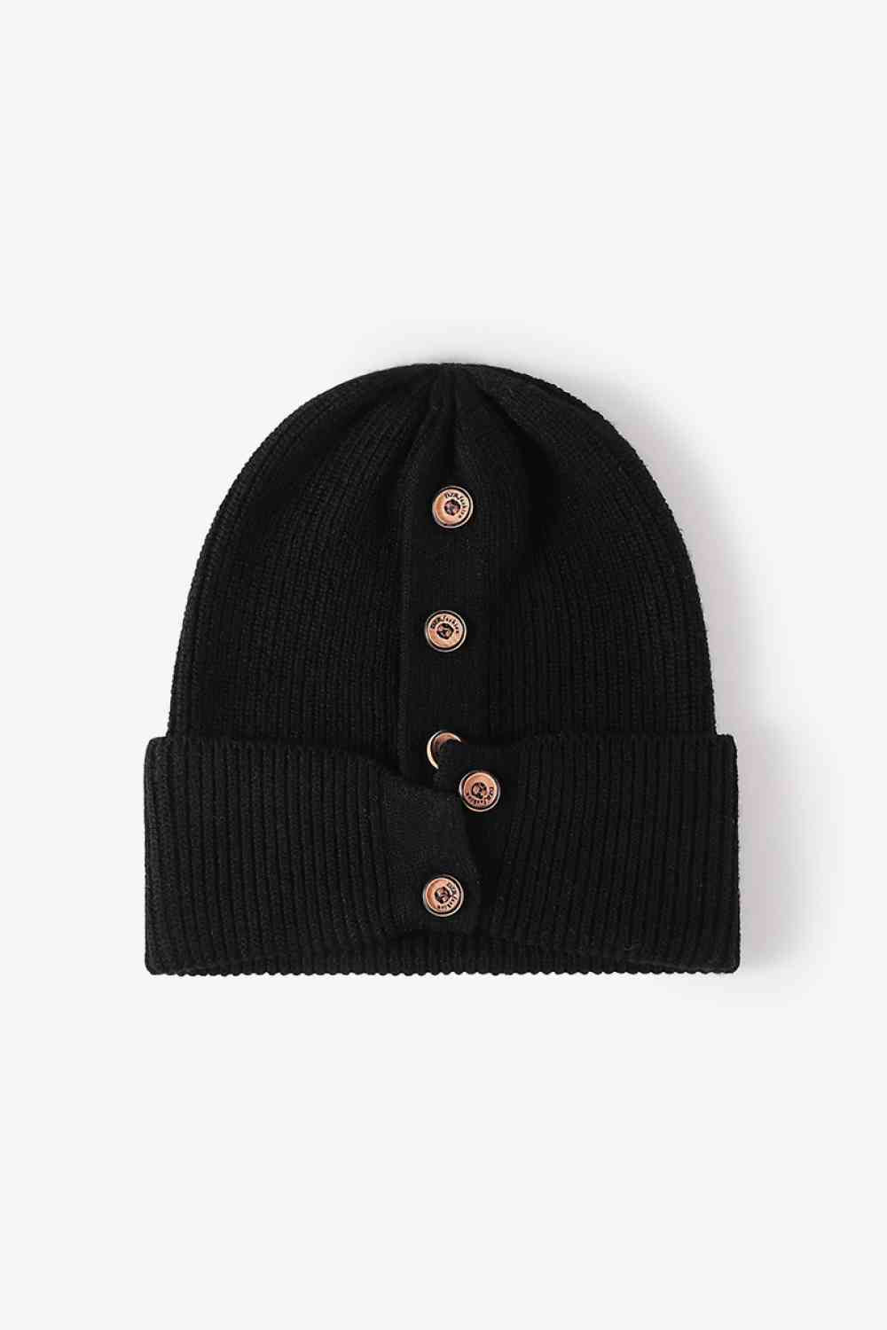 Button Detail Rib-Knit Cuff Beanie - Munsieur