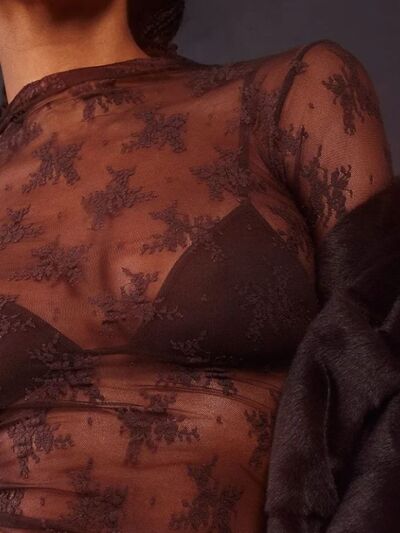 Lace Mock Neck Long Sleeve Blouse - Munsieur