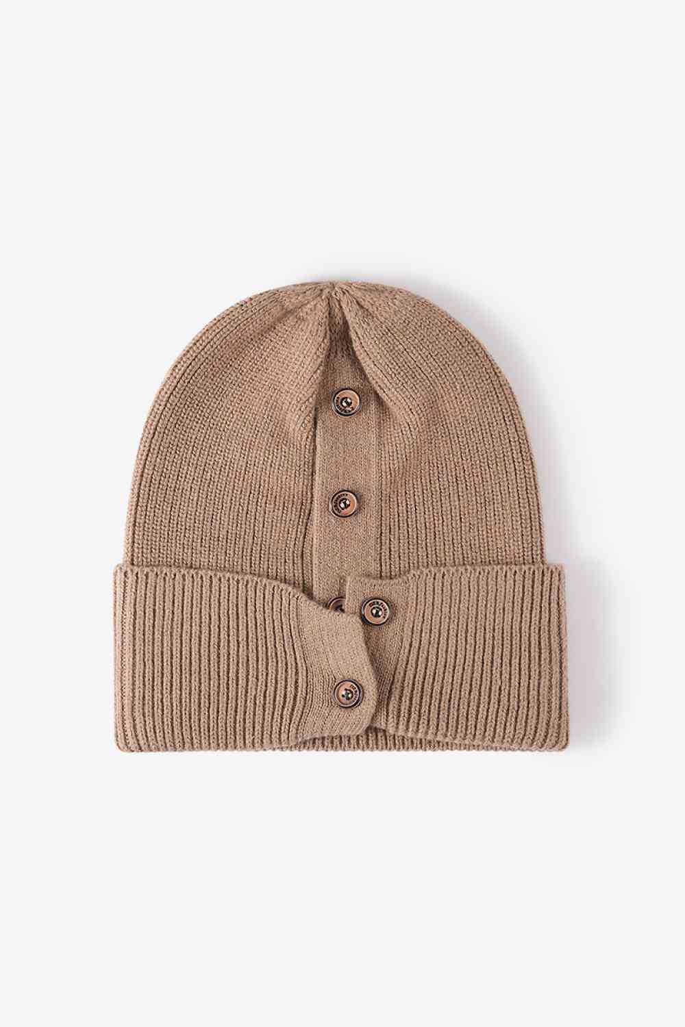 Button Detail Rib-Knit Cuff Beanie - Munsieur