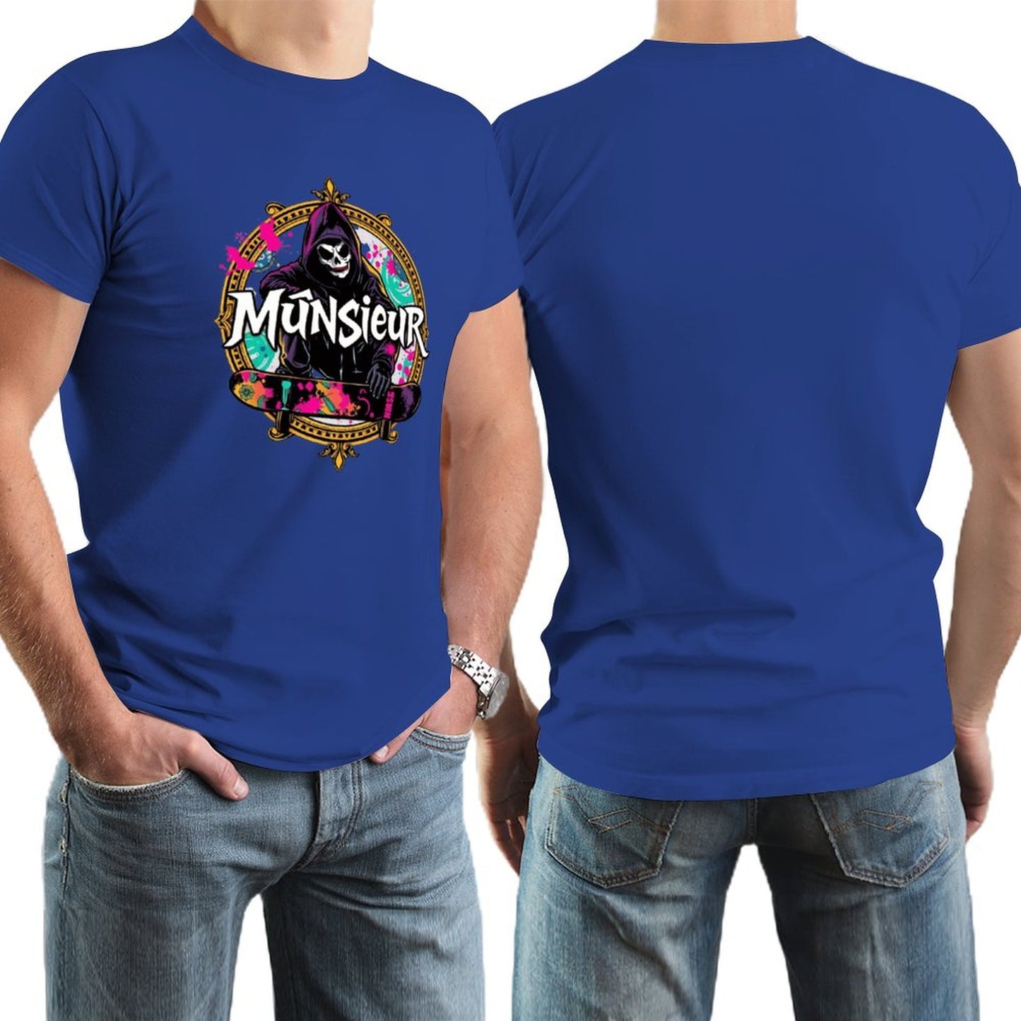 Munsieur New Skool Tee for Men – Skull Skateboard Graphic Tee