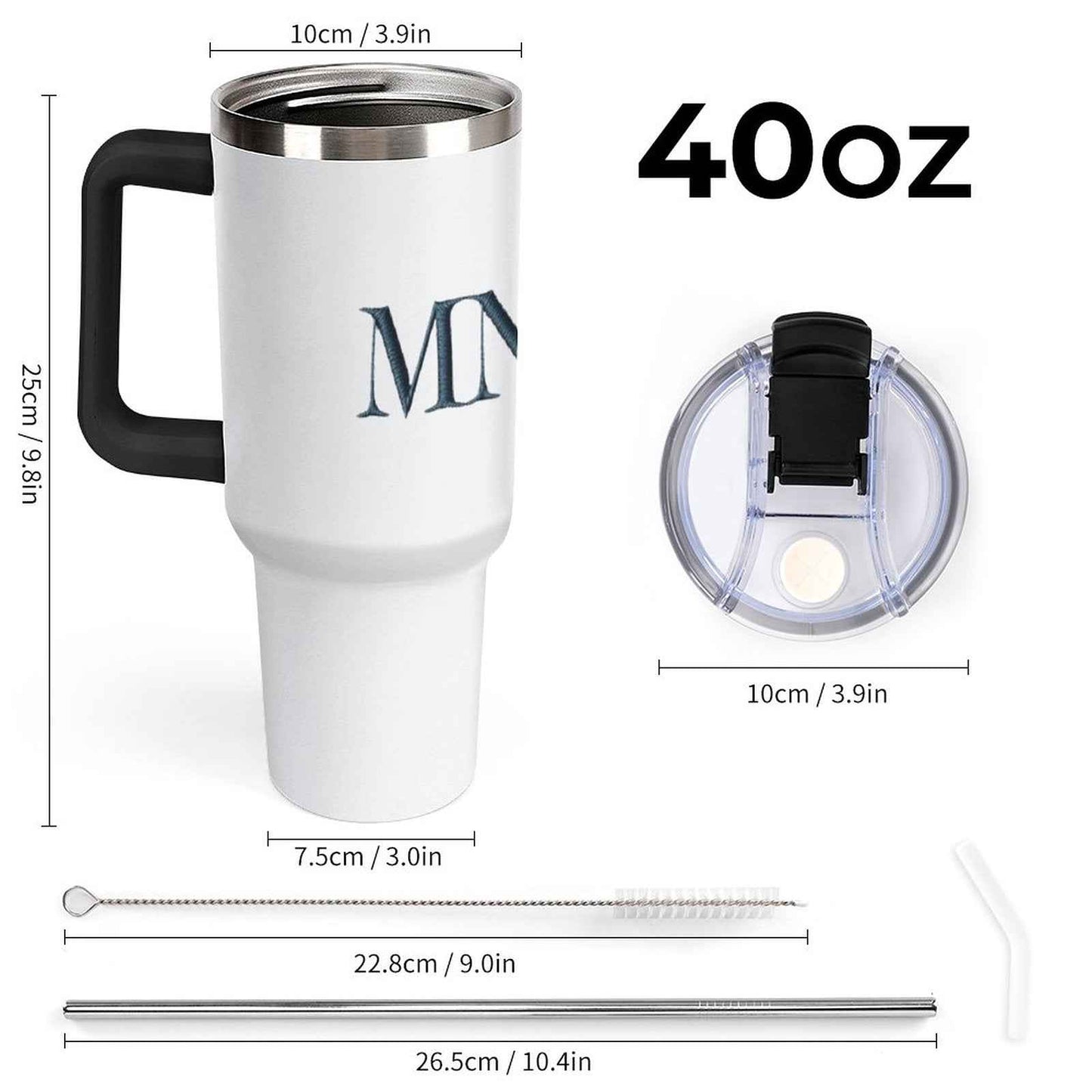 40oz Insulated Tumbler with Handle and Straw Munsieur Brand