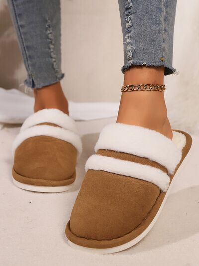 Contrast Faux Fur Round Toe Slippers - Munsieur