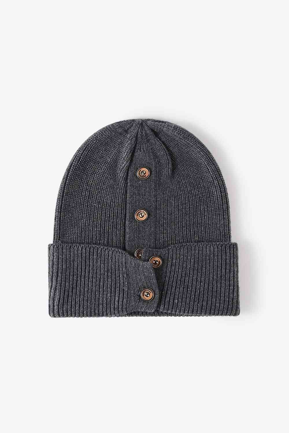 Button Detail Rib-Knit Cuff Beanie - Munsieur