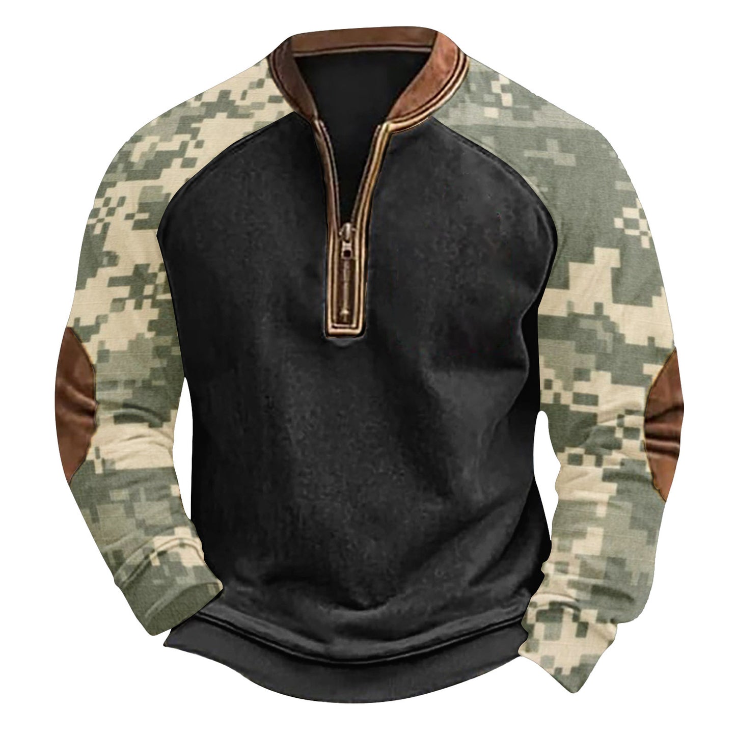 Printed Half Zipper Camouflage Men's Hoodie