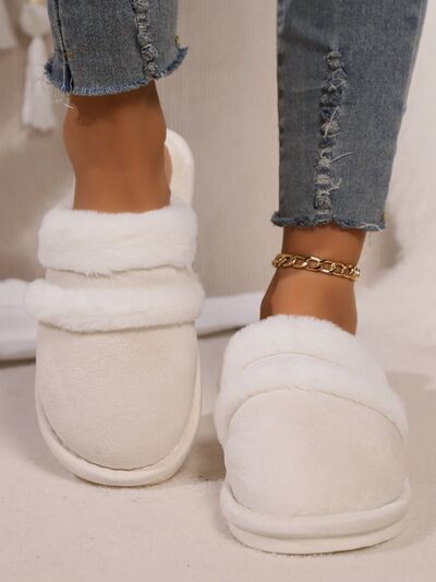 Contrast Faux Fur Round Toe Slippers - Munsieur