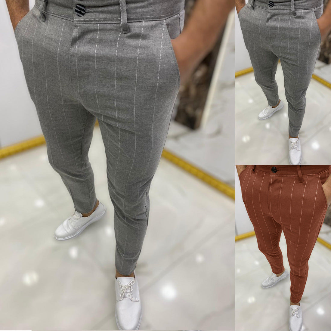 Men's Dotted Stripe Business Casual Banded Pants