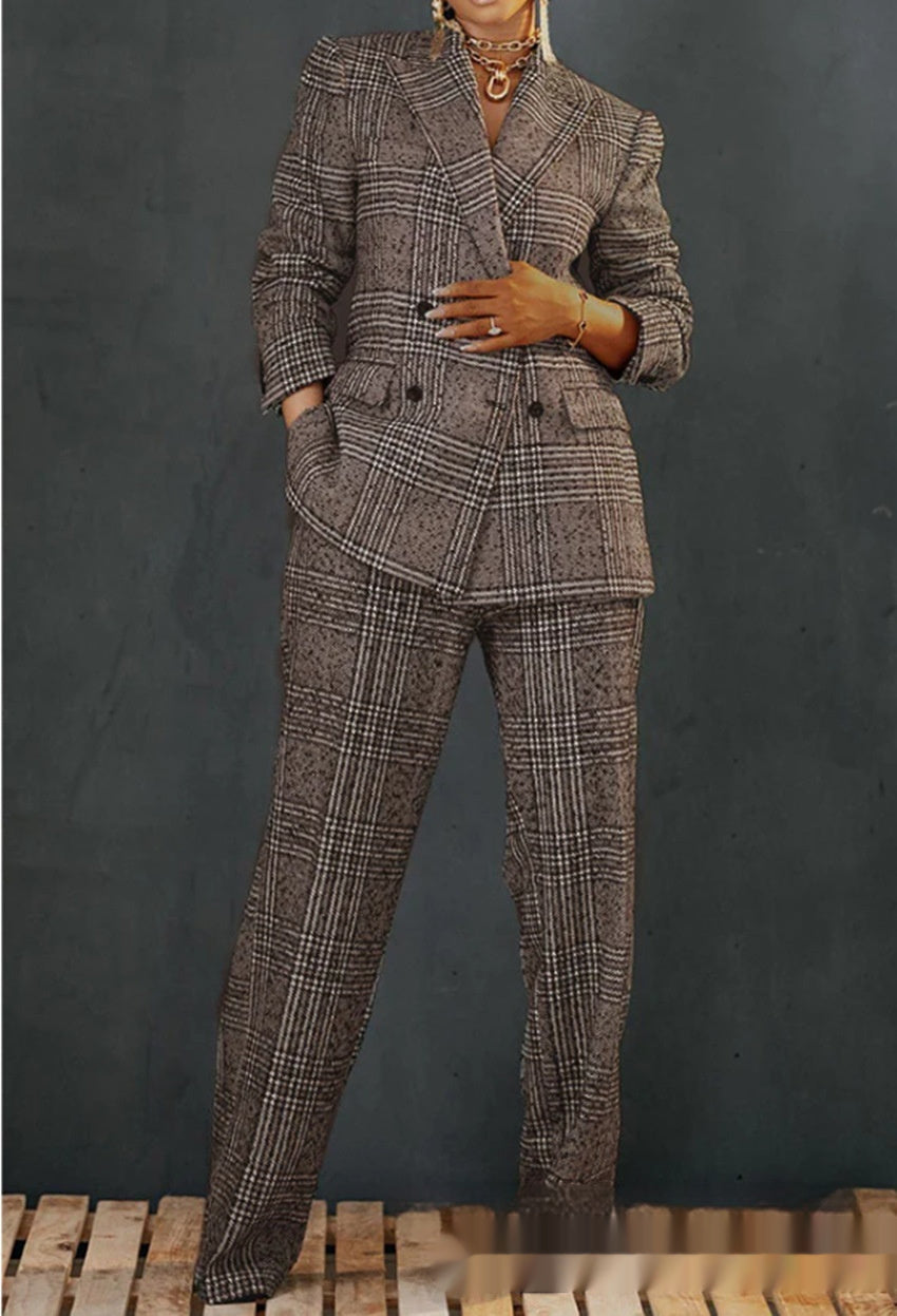 Women's Plaid Jacket Suit Loose Trousers Two-piece Suit