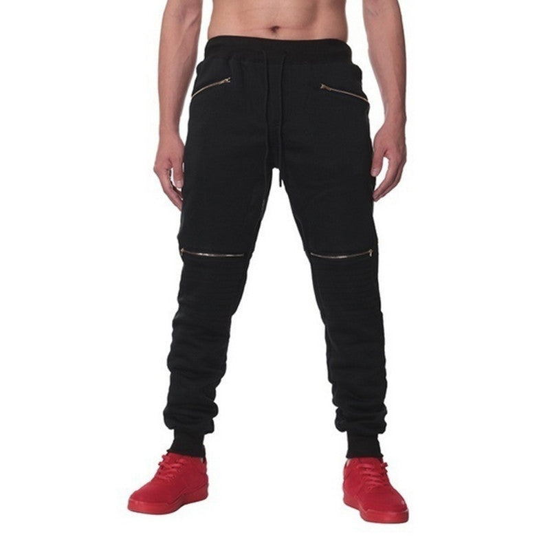 Men's Joggers With Double Pockets And Zip Personality Design