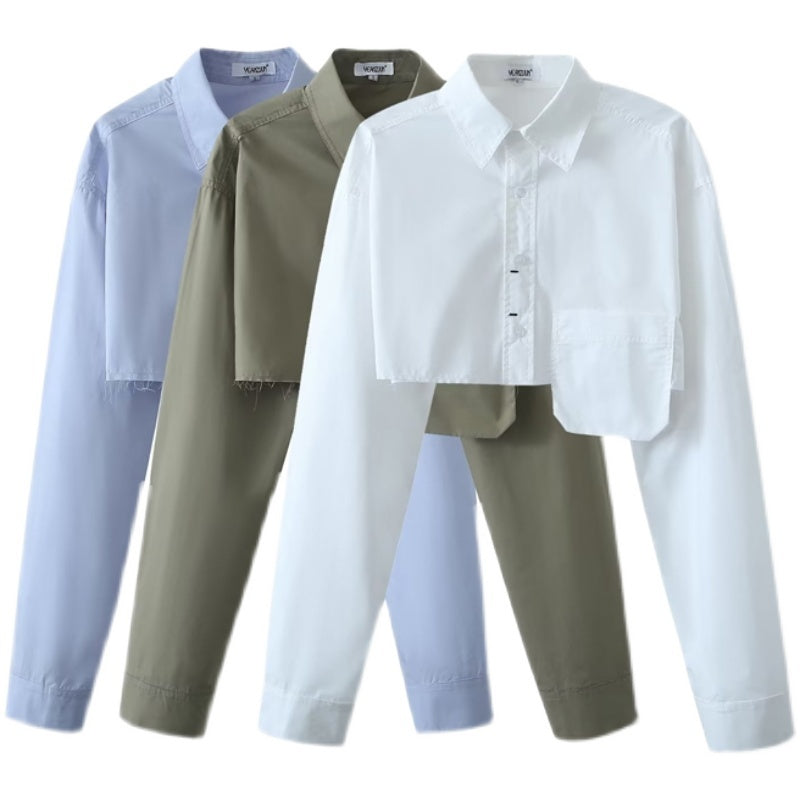 Waist-exposed Long-sleeved Blouse