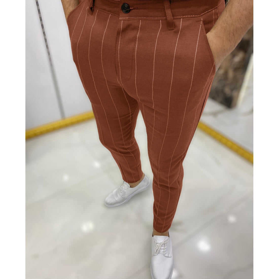 Men's Dotted Stripe Business Casual Banded Pants