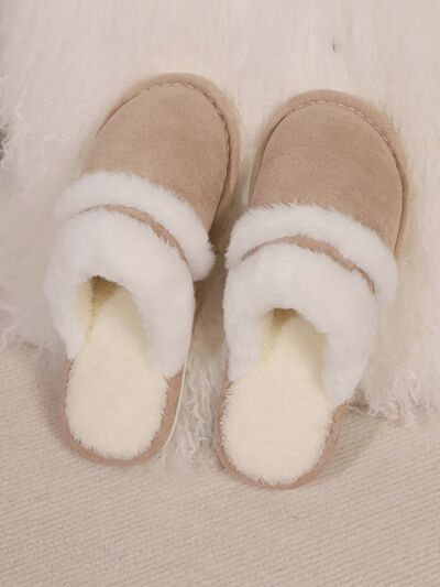 Contrast Faux Fur Round Toe Slippers - Munsieur