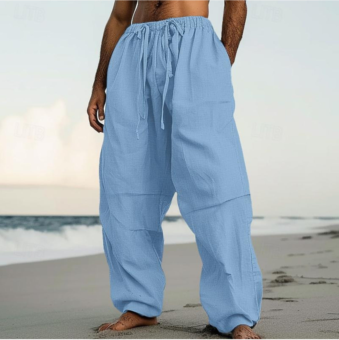 Beach Straight-leg Joggers Plain Color Comfortable Daily Street