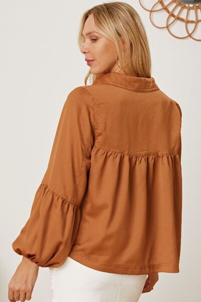 Balloon Sleeve Collared Neck Blouse - Munsieur