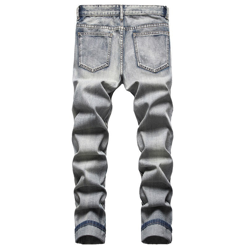 Men's American Nostalgic Pants Ripped Special Embroidery