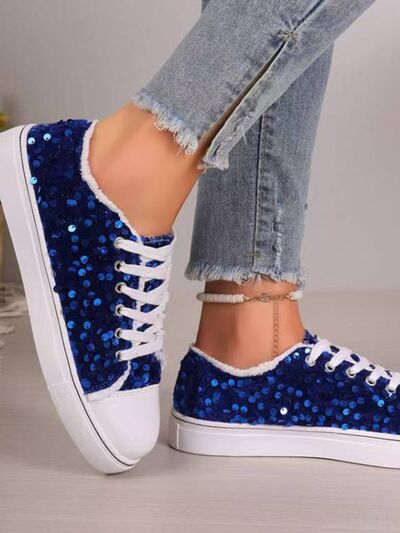 Sequin Round Toe Flat Sneakers - Munsieur