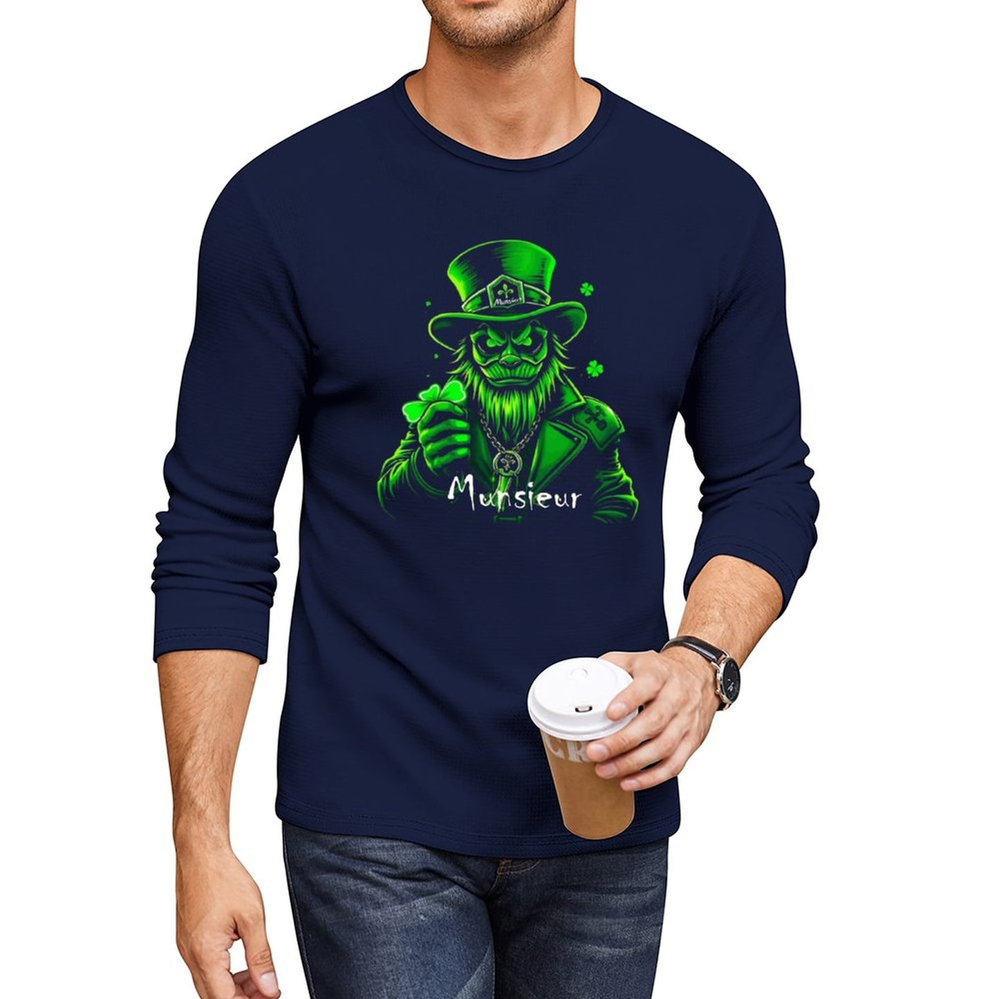 St. Patrick's Day Leprechaun Mafia Men's Crewneck Long Sleeve Tee