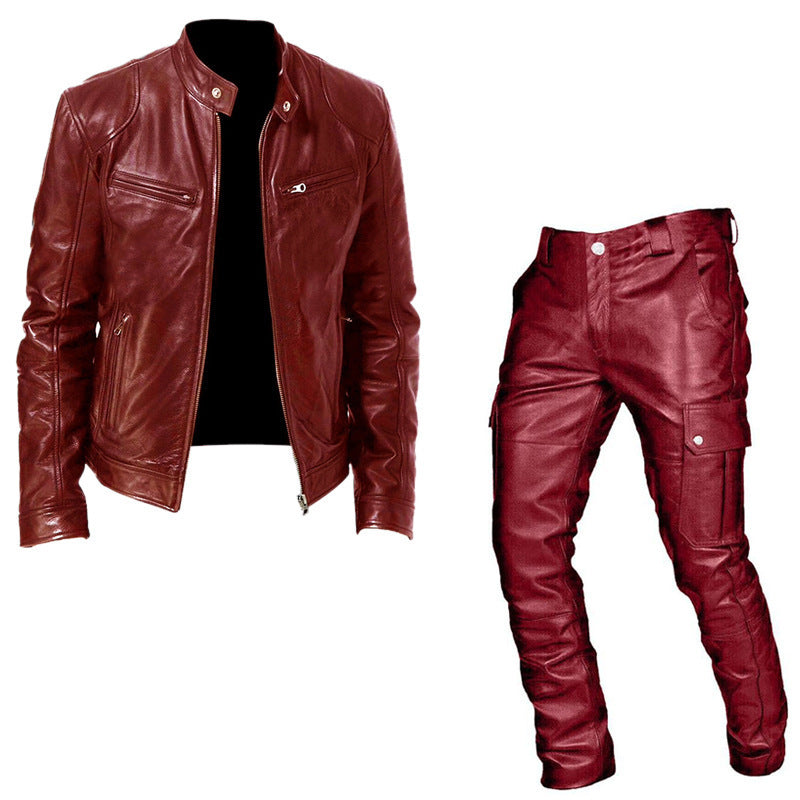 Men's Leather Coat Set Two-piece PU Casual