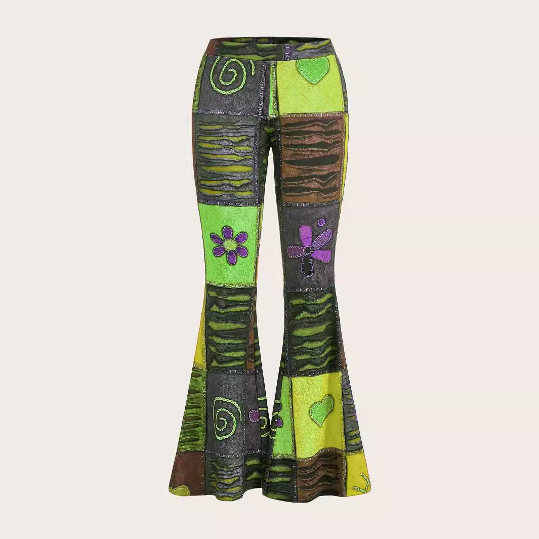 Pattern Abstract Art Style Personality Trend Tight Bootcut Jeans