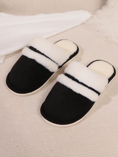Contrast Faux Fur Round Toe Slippers - Munsieur