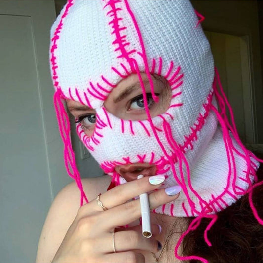 Handmade Knitted Colorful Line Hat Mask